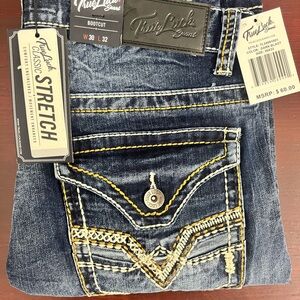 True Luck Men`s Jeans Straight Medium Wash S 30x32 NWT $60 Embroidered Bootcut